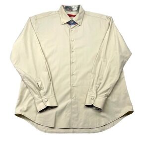 Georg Roth Los Angeles 2XL Shirt Mens Beige Cotton Stretch Flip Cuff Button Down